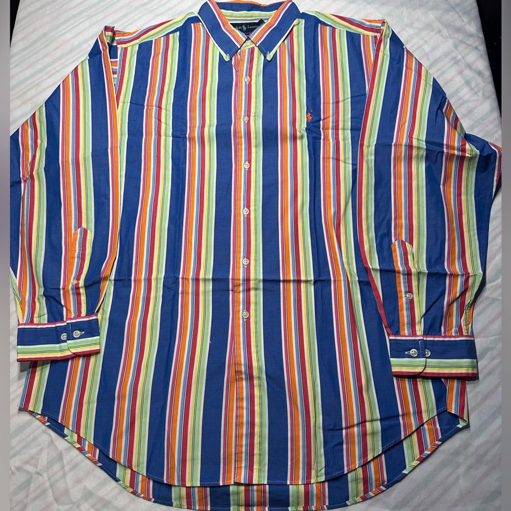 Ralph Lauren classic fit button down bright stripes size XL neck 17 EUC